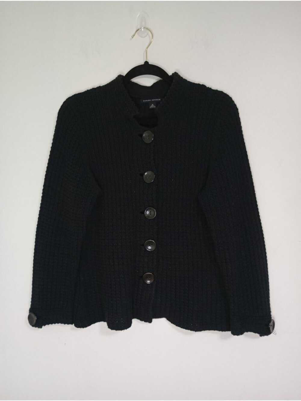 Banana Republic Black Waffle-Knit Button-Up Cardigan Sweater M 100% Cotton Women
